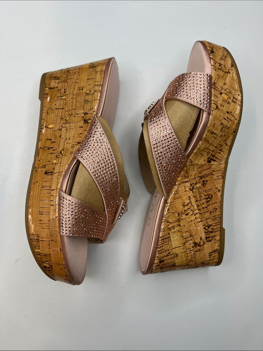 GUESS Women's Lonaa Rhinestone Cork Platform Wedge Sandals Size 7 - Picture 3 of 7
